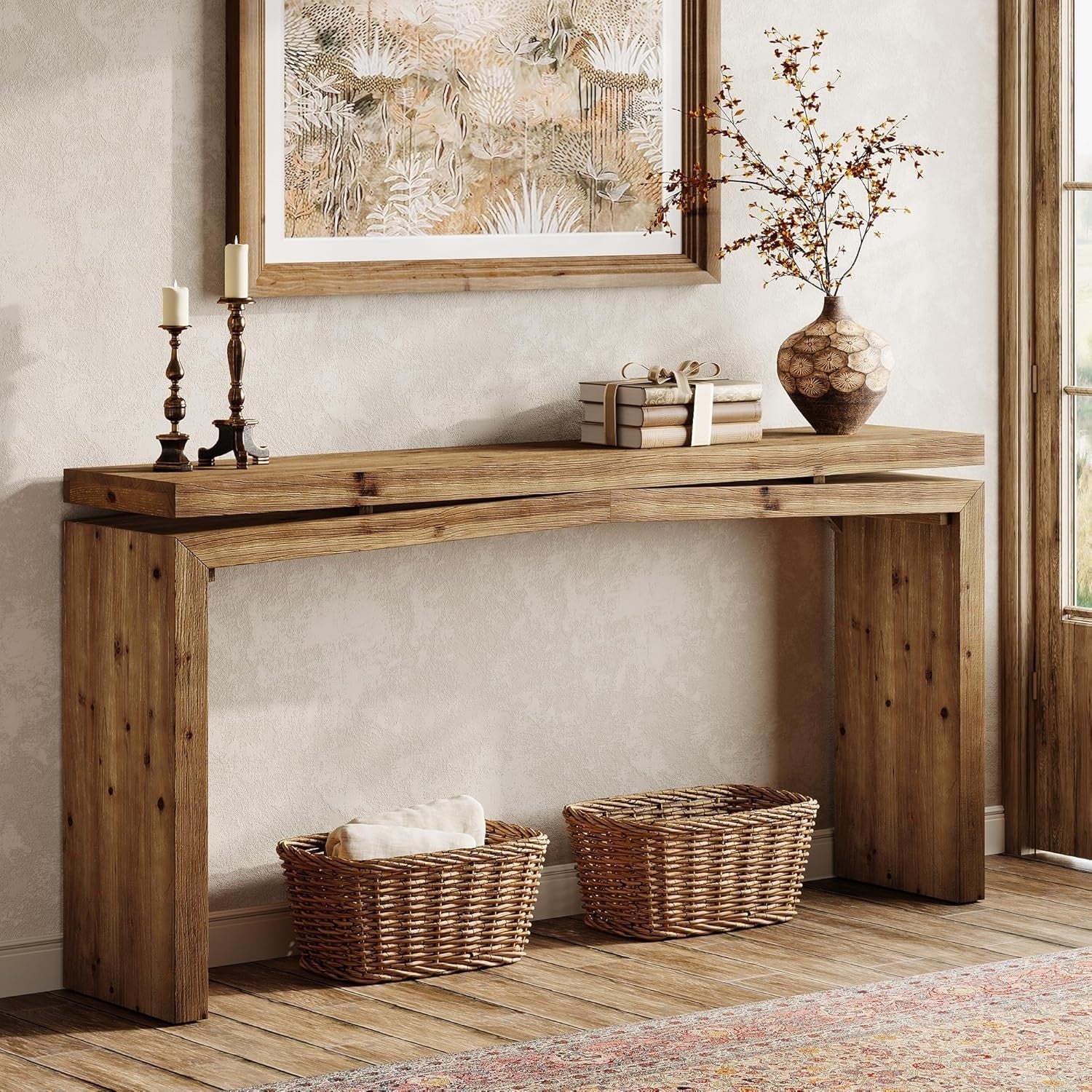 63 Inch Long Farmhouse Solid Wood Console Table For Entryway Living Room Foyer