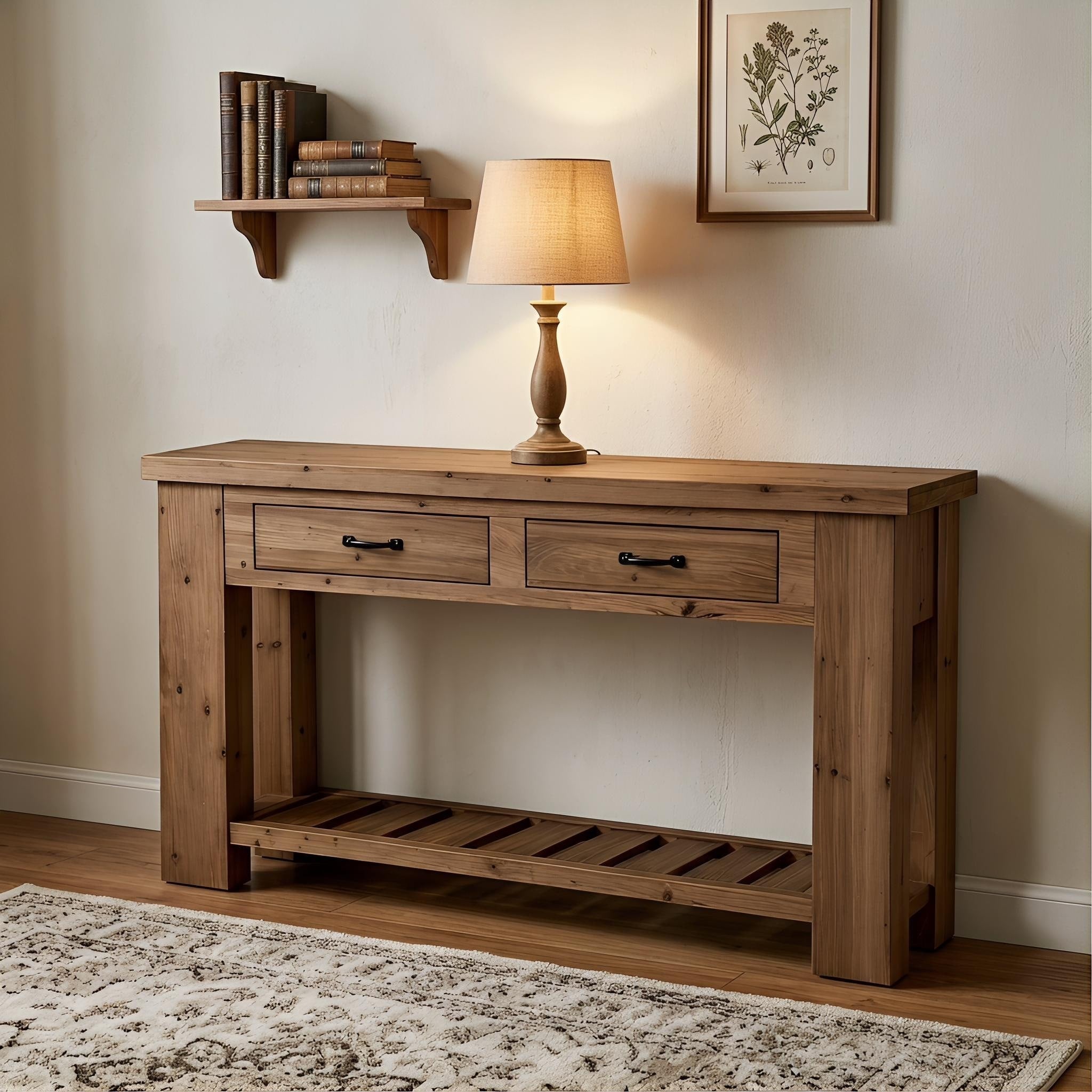 63 Inch Long Solid Wood Console Table Farmhouse Entryway Sofa Table