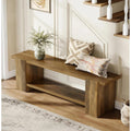 63 Inch Long Wooden Entryway Bench End Of Bed Bench With Storage Shelf 13.39 D X 62.6 W X 17.32 H