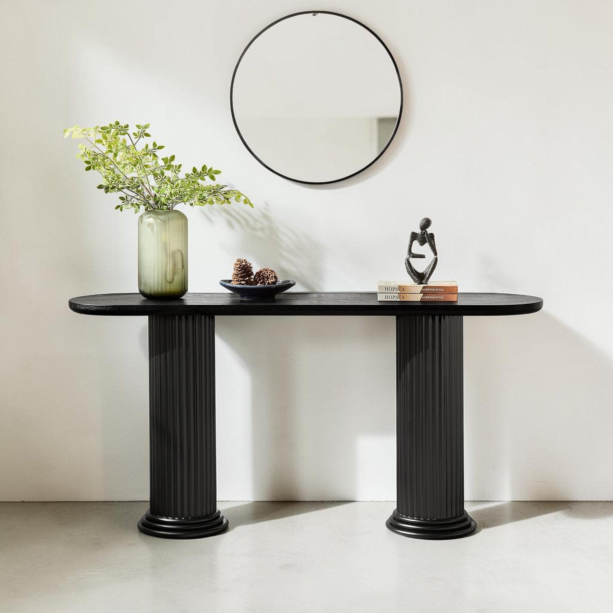 63 Inch Modern Console Table With Roman Style Legs Wood Veneer Entryway Accent Table