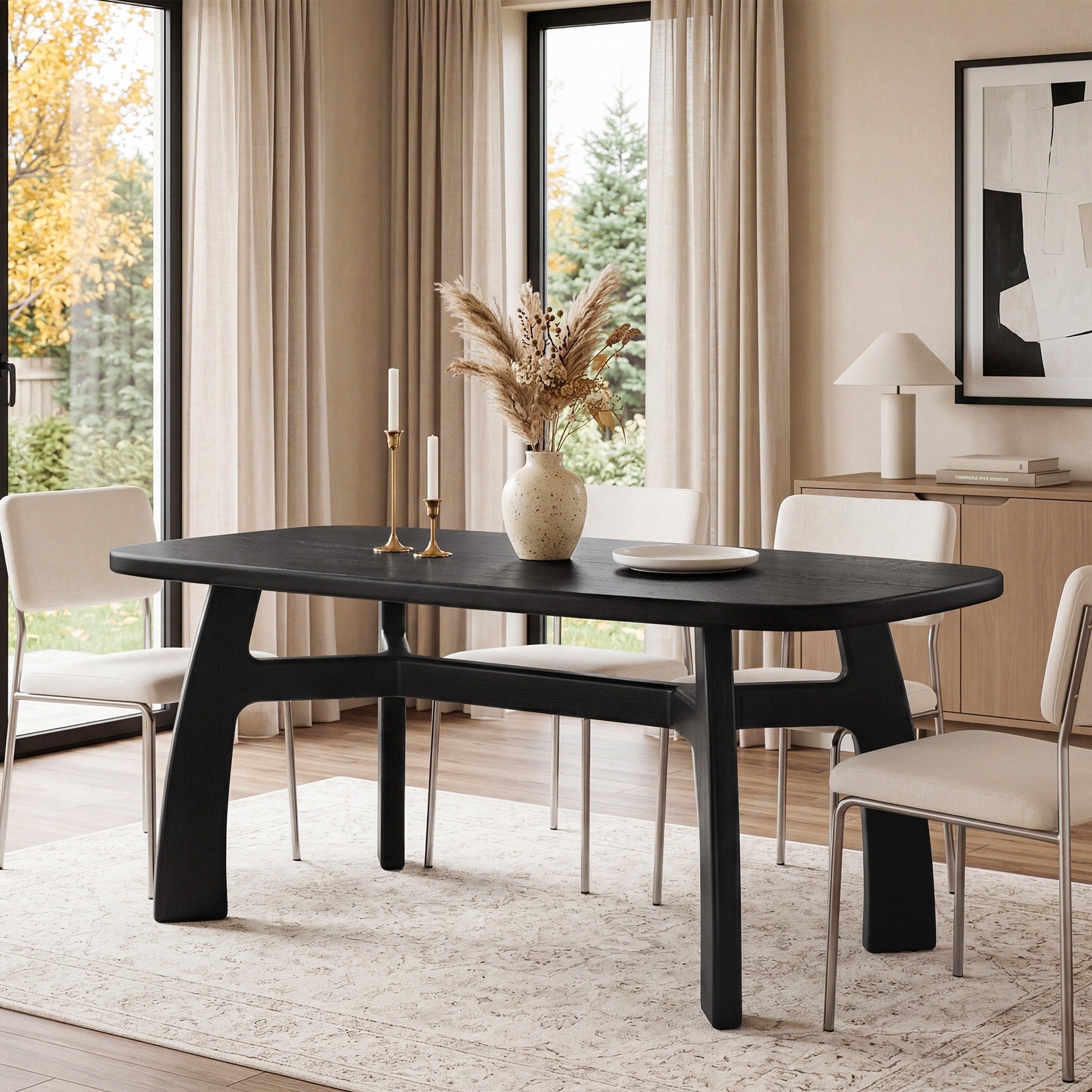 63 Inch Modern Dining Table For 6 8 Solid Fir Wood Kitchen Table