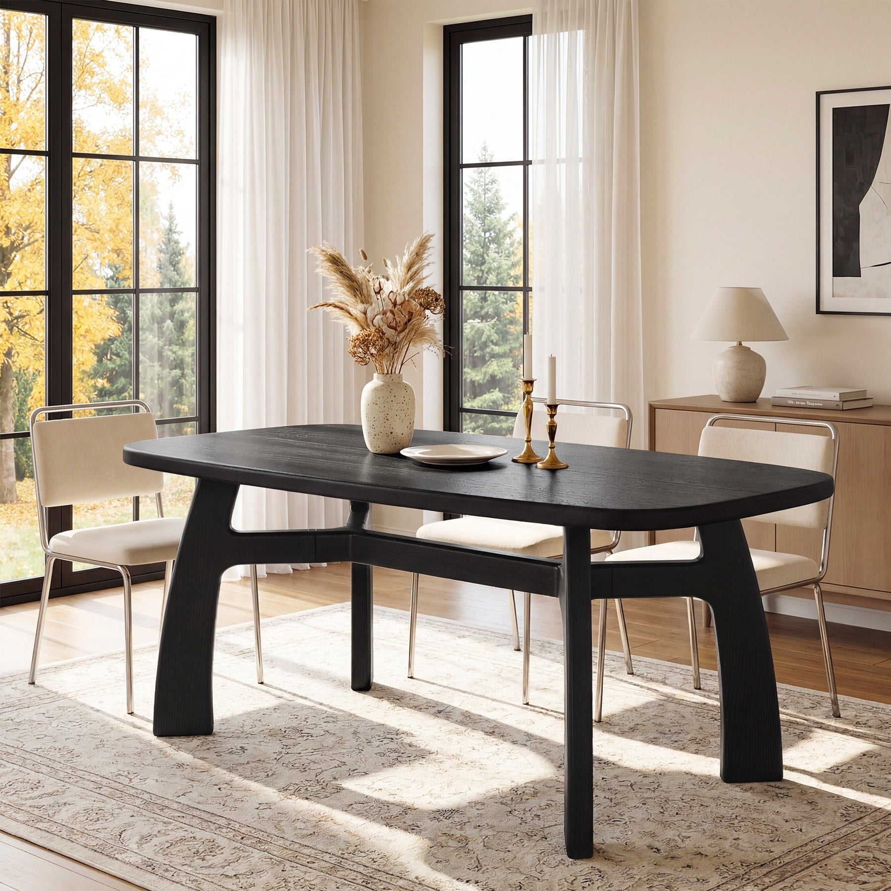 63 Inch Modern Dining Table For 6 8 Solid Wood Kitchen Table Large Dinner Table