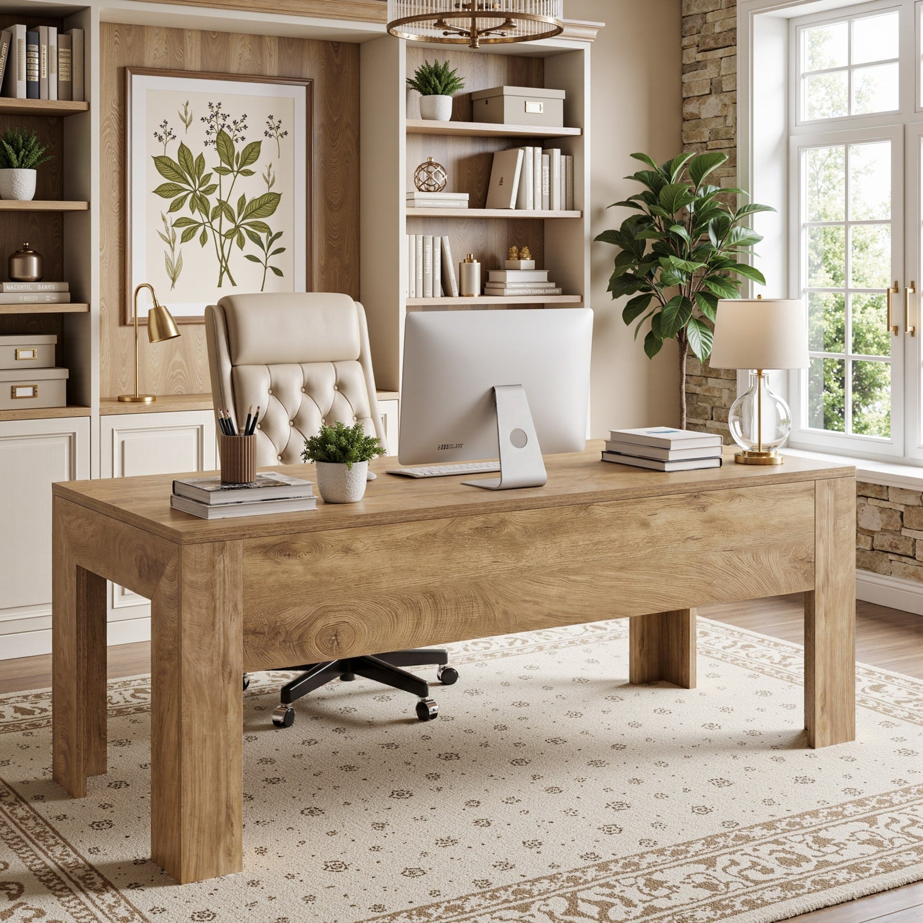 63 Inch Modern Office Desk Executive Desk With Large Tabletop