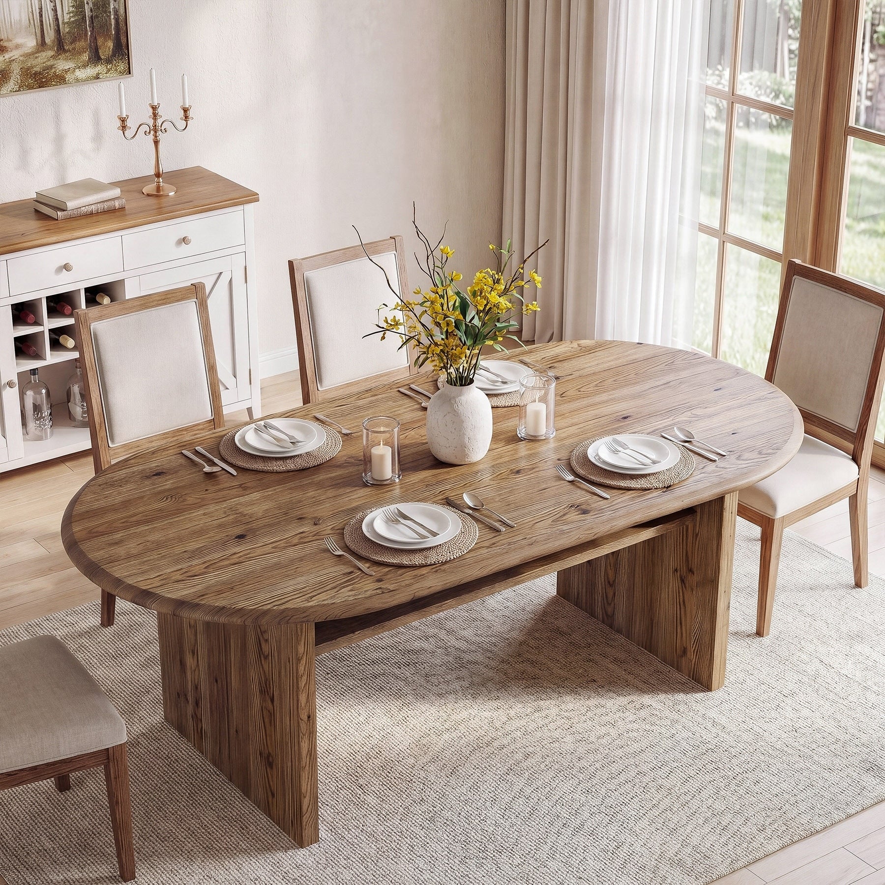 63 Inch Oval Rustic Wood Dining Table With Storage Shelf For 6 29.92 H X 63 W X 31.5 D
