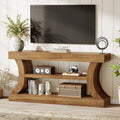 63 Inch Rustic Console Table With Storage Farmhouse Entryway Table With Curved Design