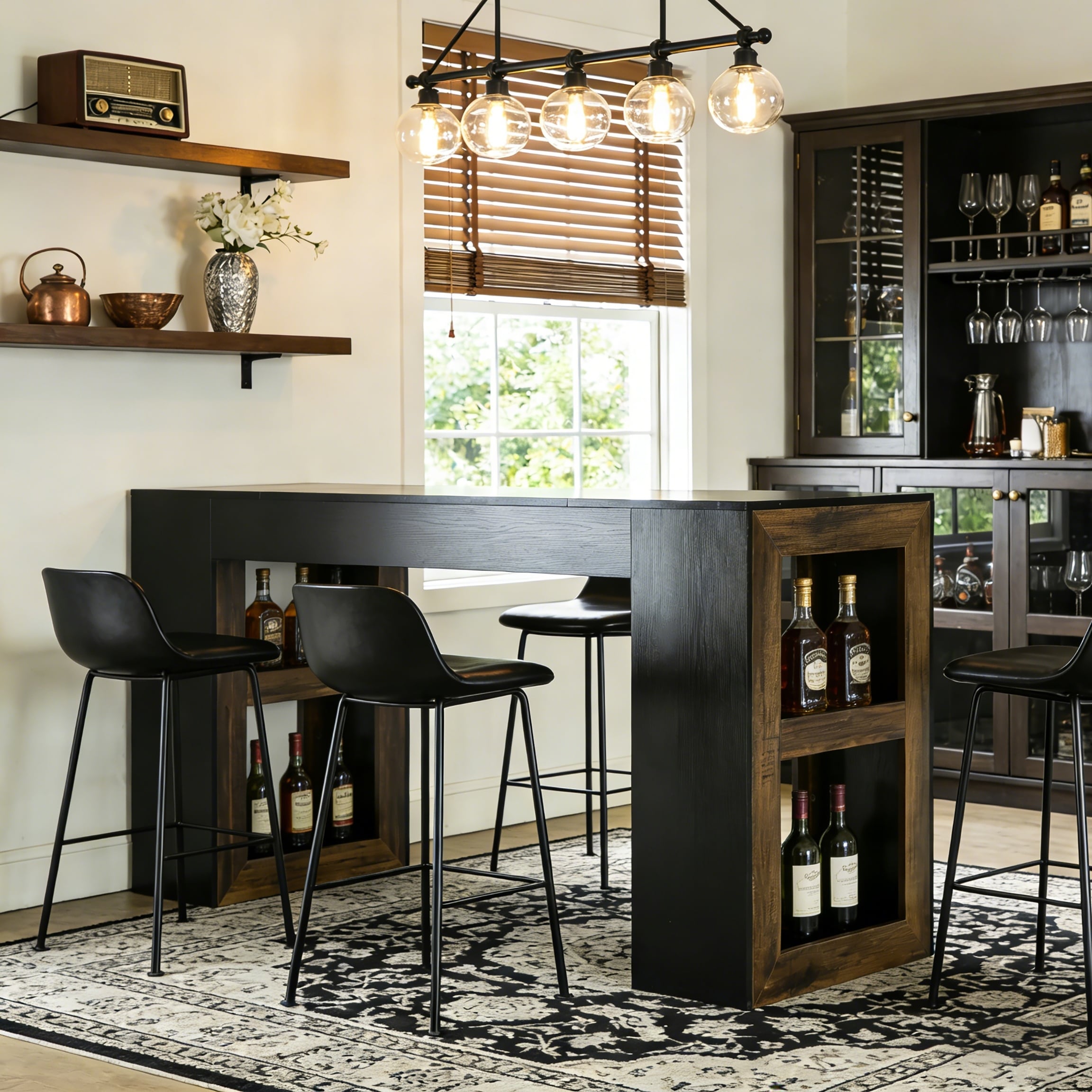 63 Inch Rustic Counter Height Bar Table Rectangular Home Bar Unit