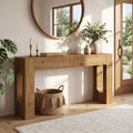 63 Inch Solid Wood Console Table With 2 Drawers Rustic U Shaped Metal Legs
