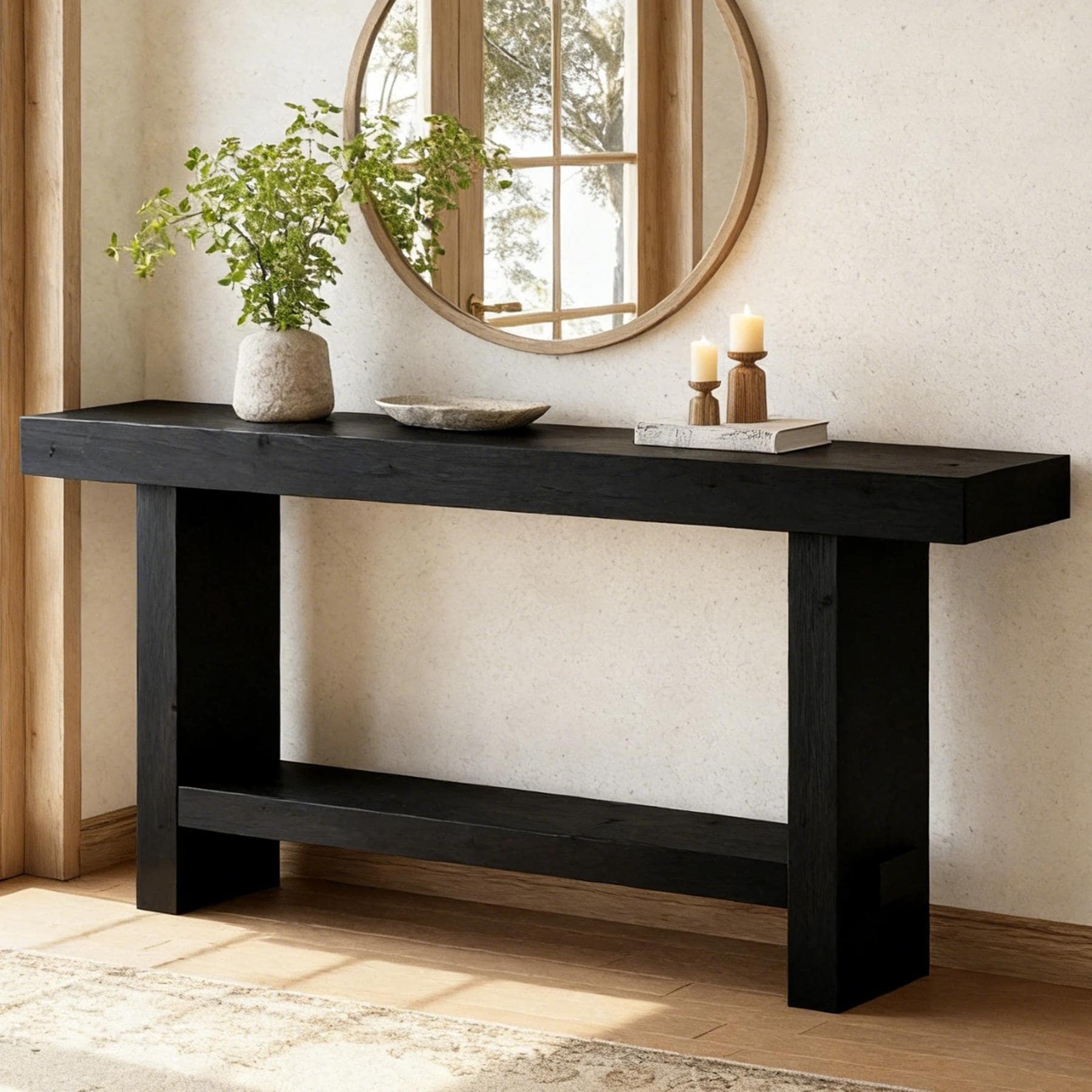 63 Inch Solid Wood Console Table With Shelf