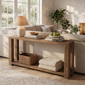 63 Inch Solid Wood Console Table 2 Tier Farmhouse Rustic Entryway Table With Open Shelf 11.81 W X 62.99 L X 31.5 H