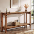 63 Inch Solid Wood Console Table 2 Tier Narrow Entryway Table With Storage 63 L X 11.8 W X 31.5 H