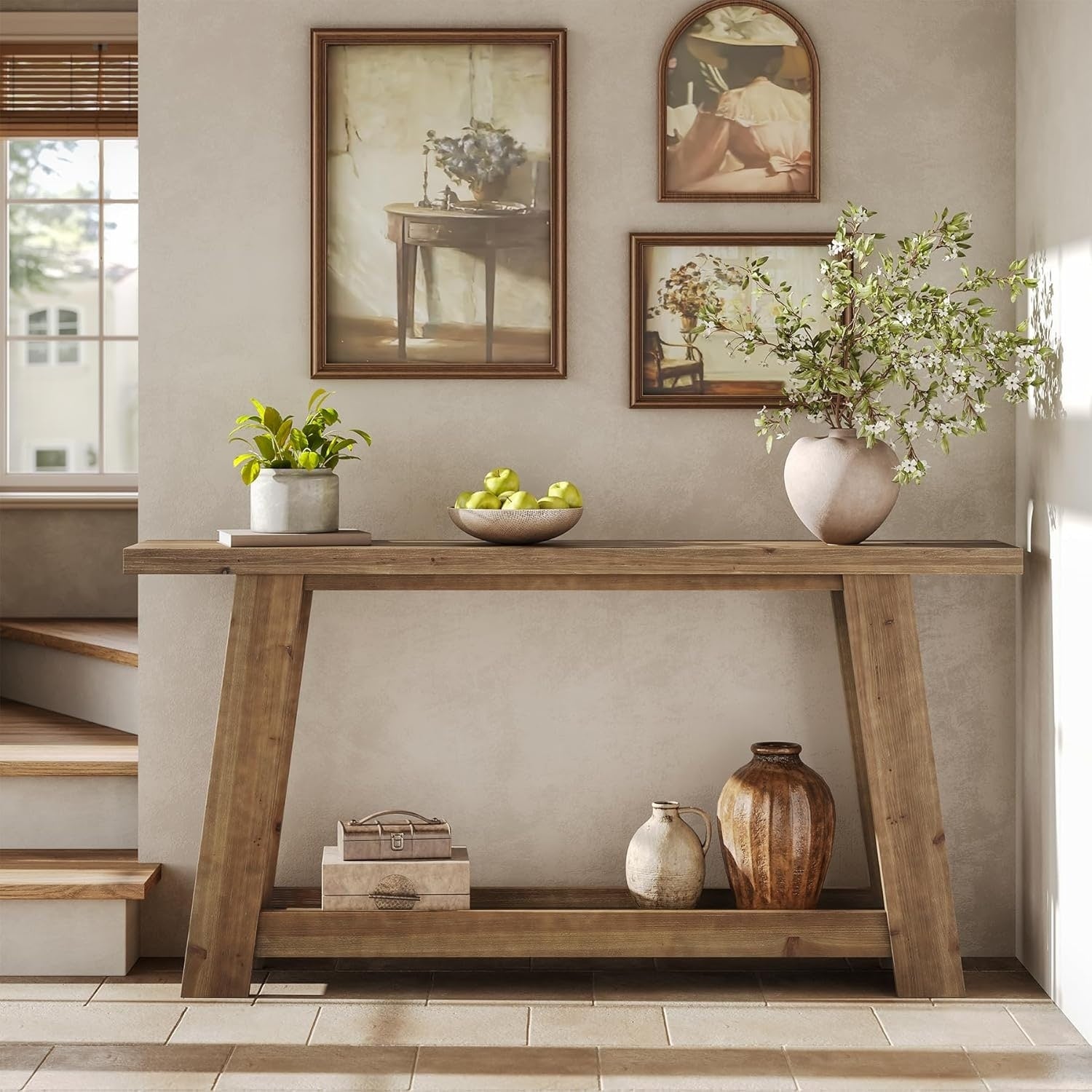 63 Inch Solid Wood Console Table Farmhouse Entryway Table Sofa Table Behind Couch