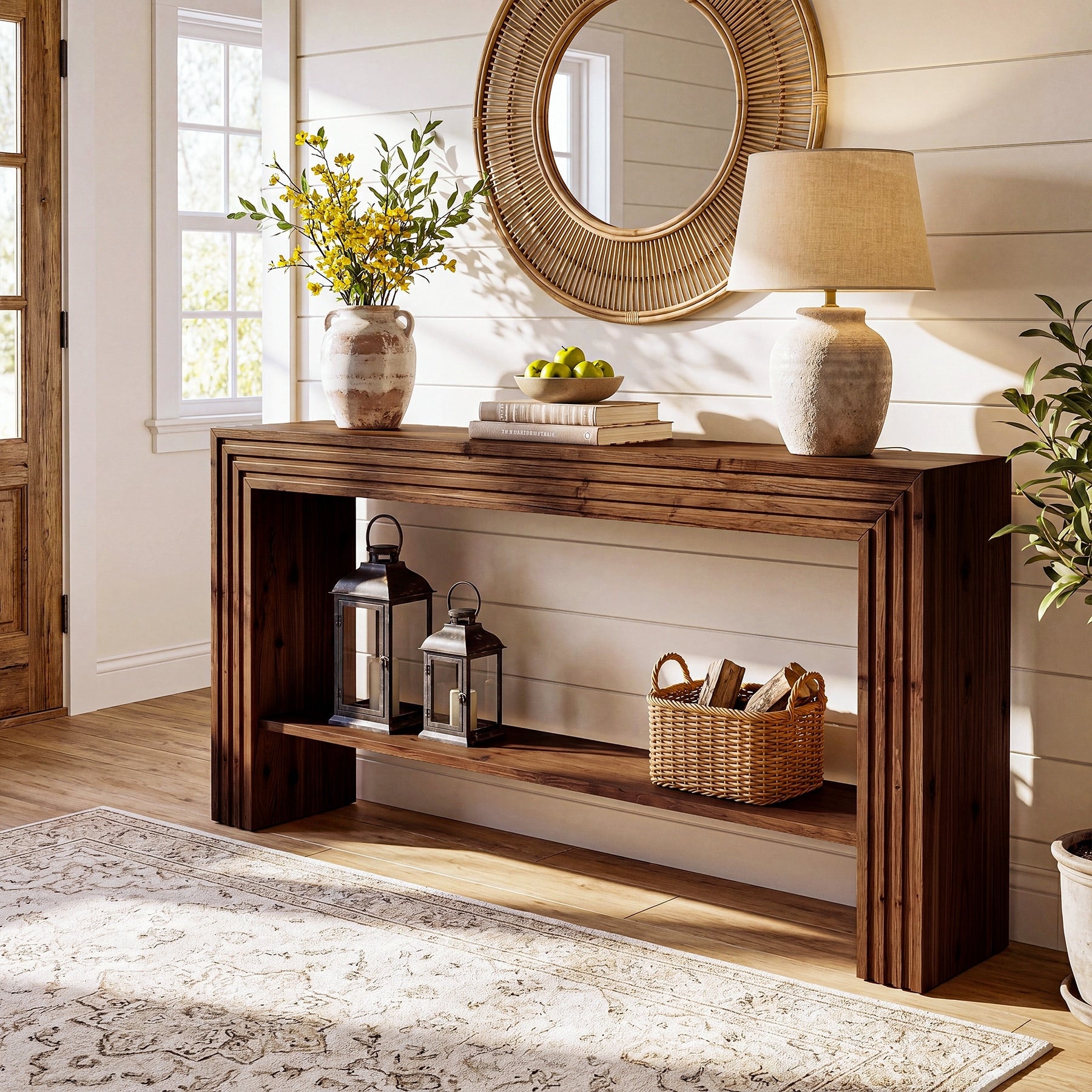 63 Inch Solid Wood Console Table Farmhouse Entryway Table