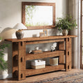 63 Inch Solid Wood Console Table Farmhouse Sofa Table Behind Couch