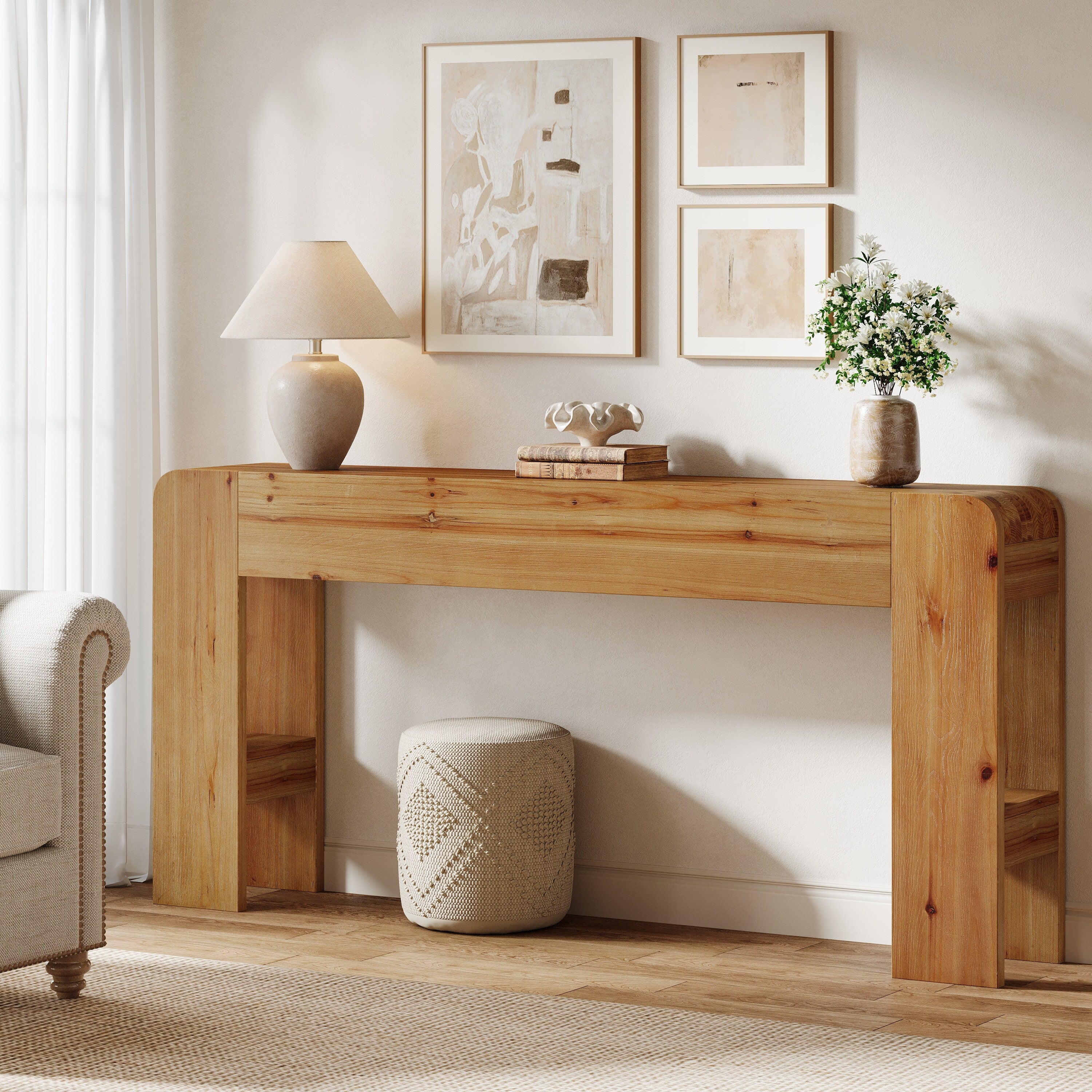 63 Inch Solid Wood Console Table Farmhouse Sofa Table Behind Couch