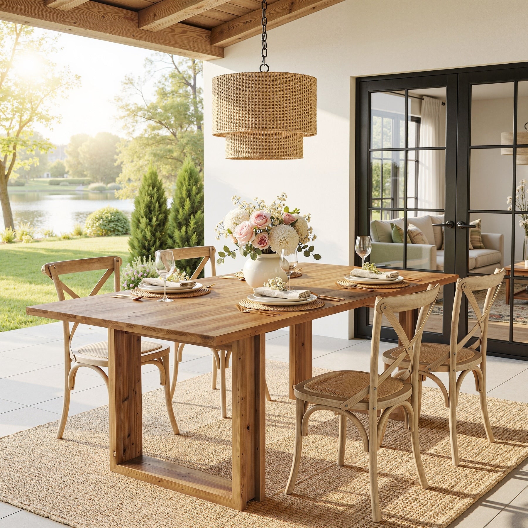 63 Inch Solid Wood Dining Table For 6 Farmhouse Kitchen Table