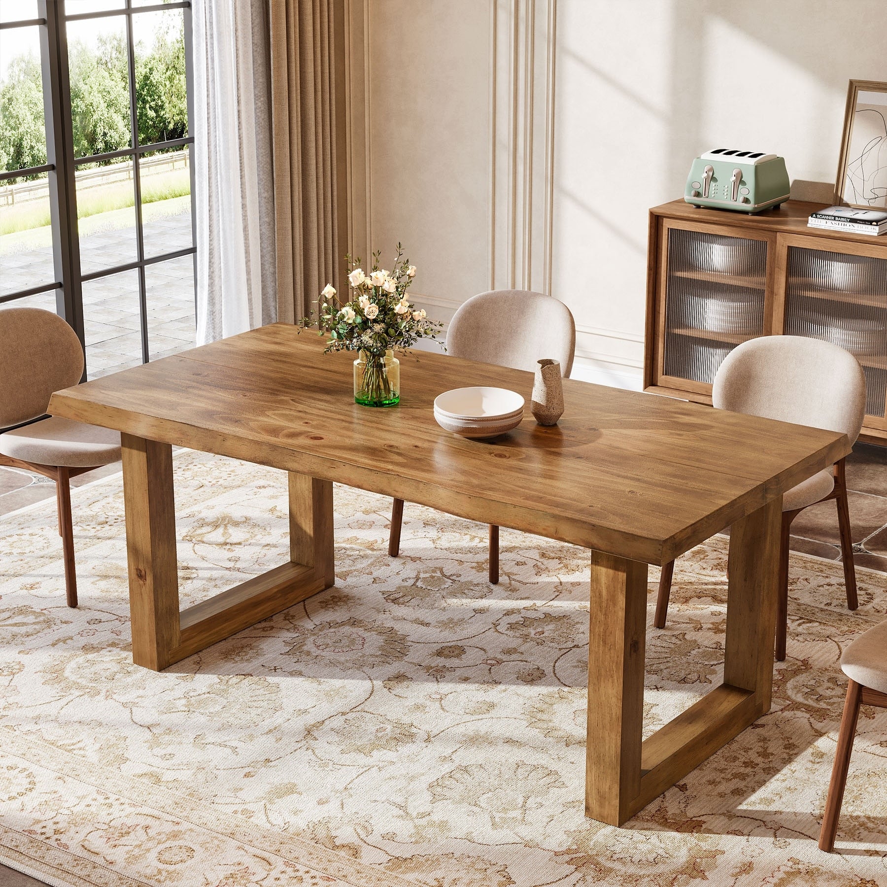 63 Inch Solid Wood Dining Table For 6 Farmhouse Rectangle Kitchen Table 31.5 D X 62.99 W X 29.53 H