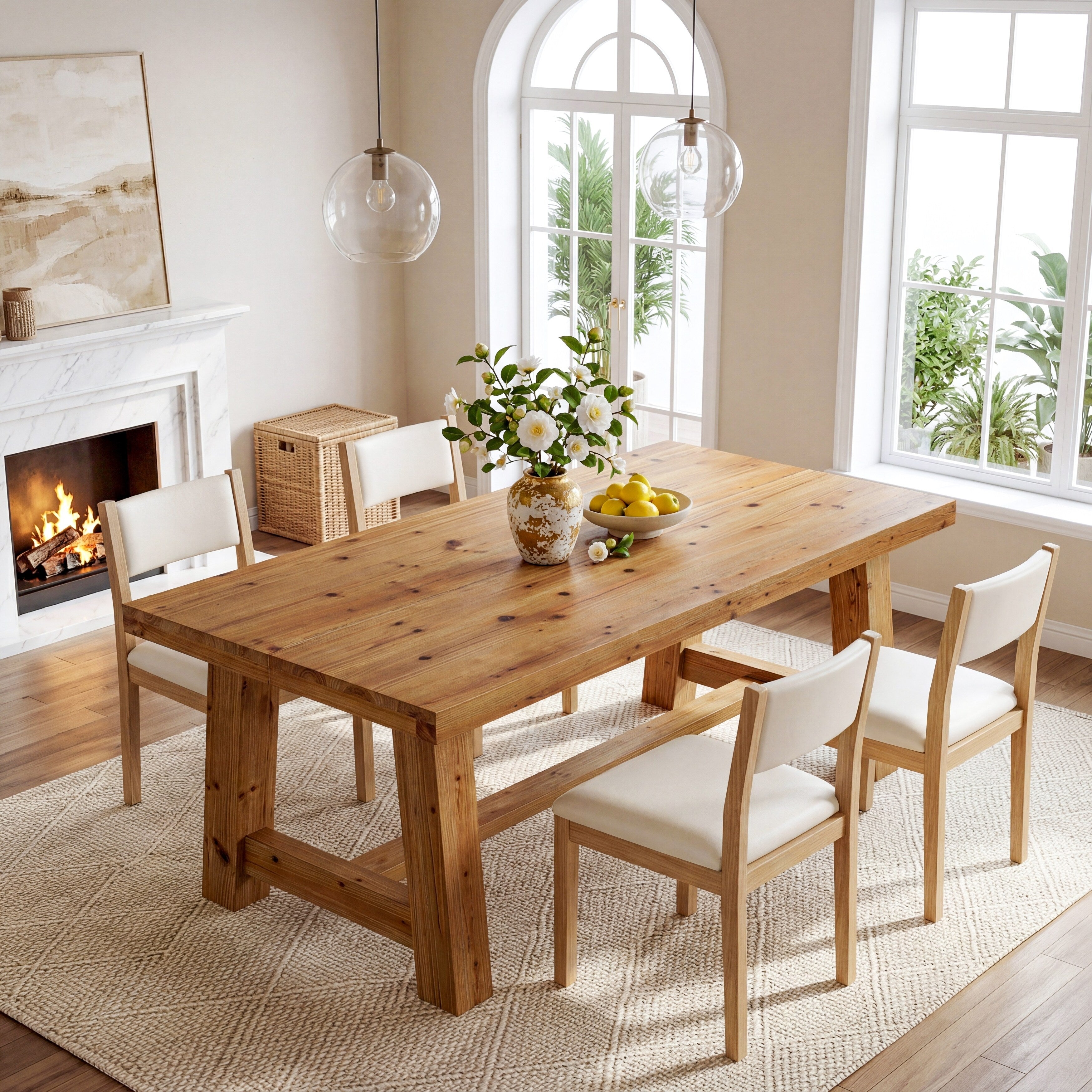 63 Inch Solid Wood Dining Table Kitchen Table For 4 6 People