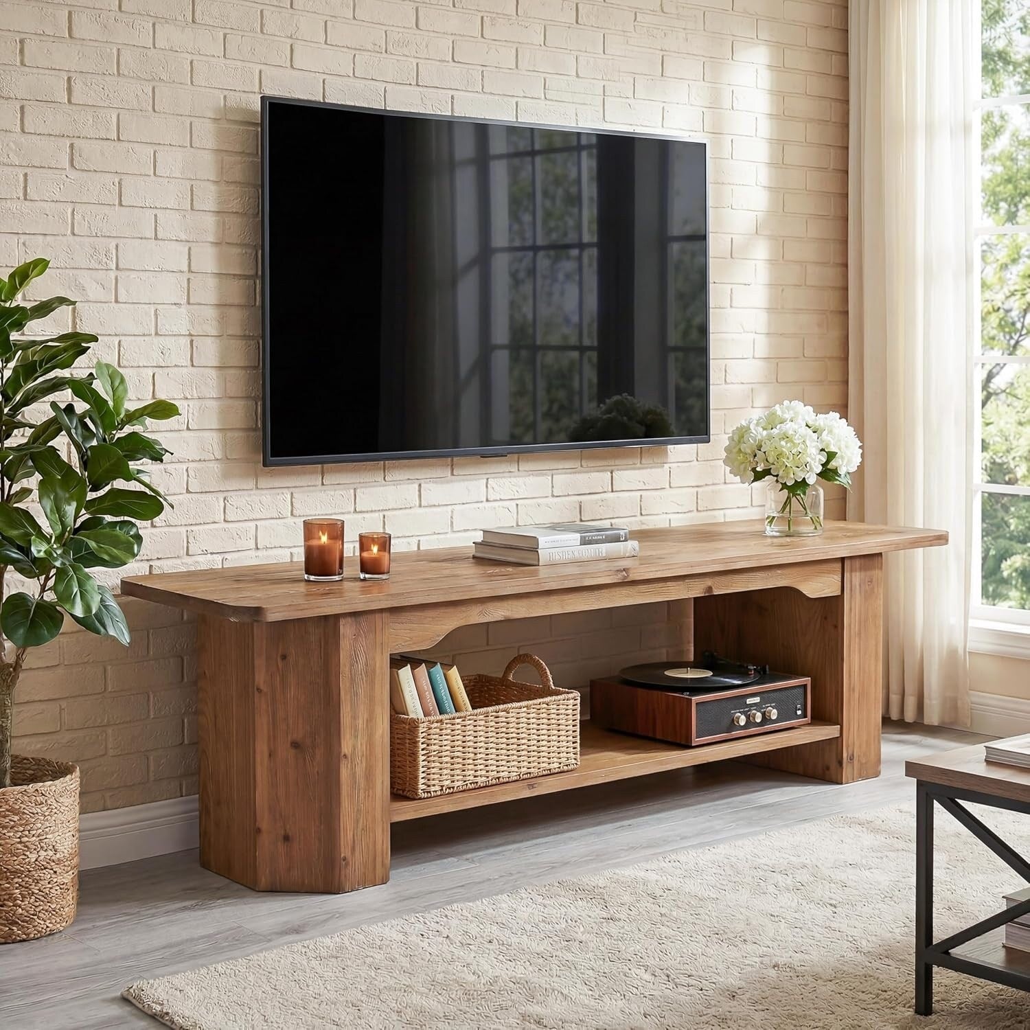 63 Inch Solid Wood Tv Stand Entertainment Center With Shelves Television Console For 55 60 65 75 Inch Tvs