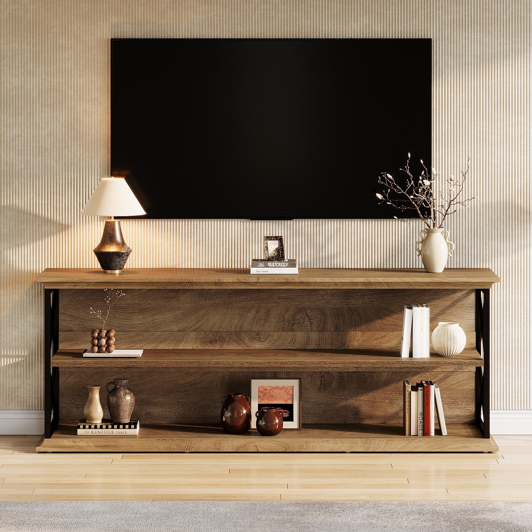 63 Inch Tv Stand For 55 60 65 75 Inch Tvs Tv Table With Storage Shelves Entertainment Center
