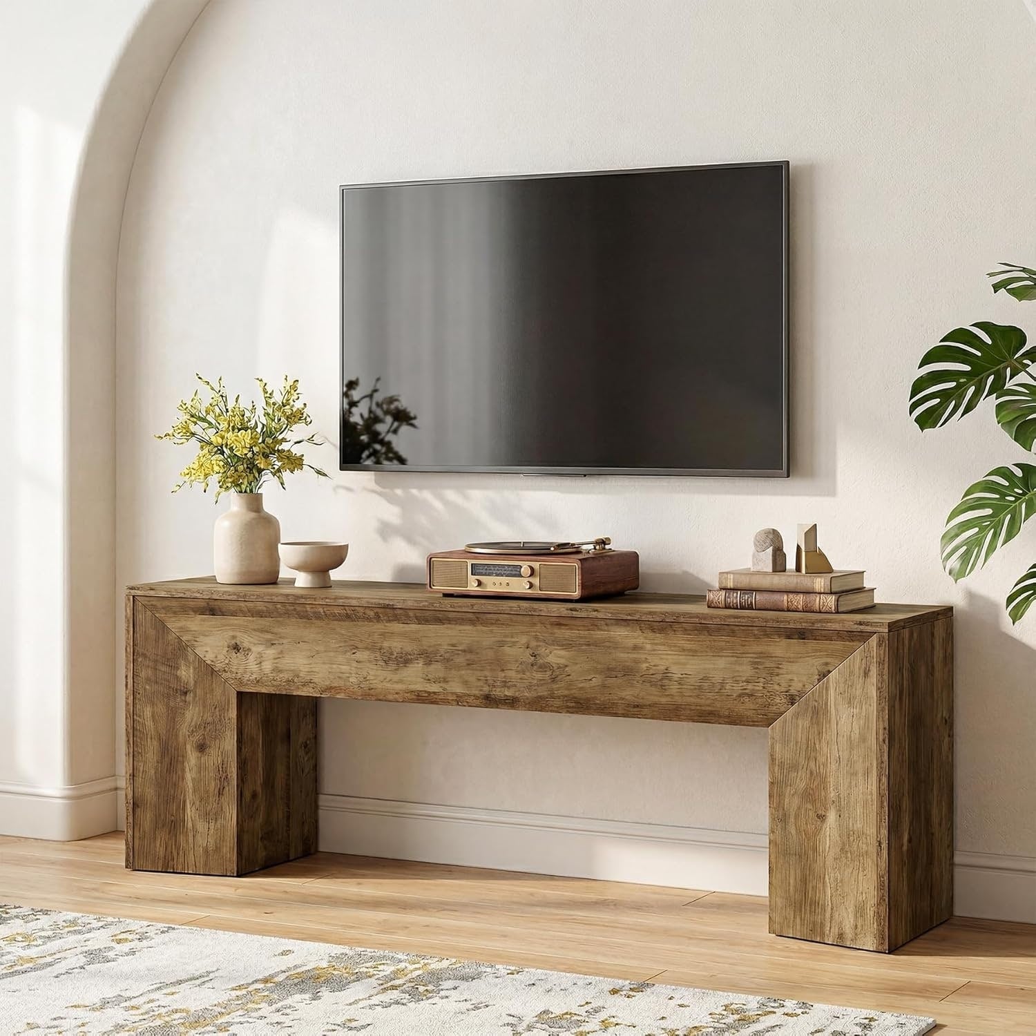 63 Inch Tv Stand For 55 60 65 75 Tvs Rustic Brown Wood Tv Console Entertainment Center 63 W X 13.8 D X 23.6 H