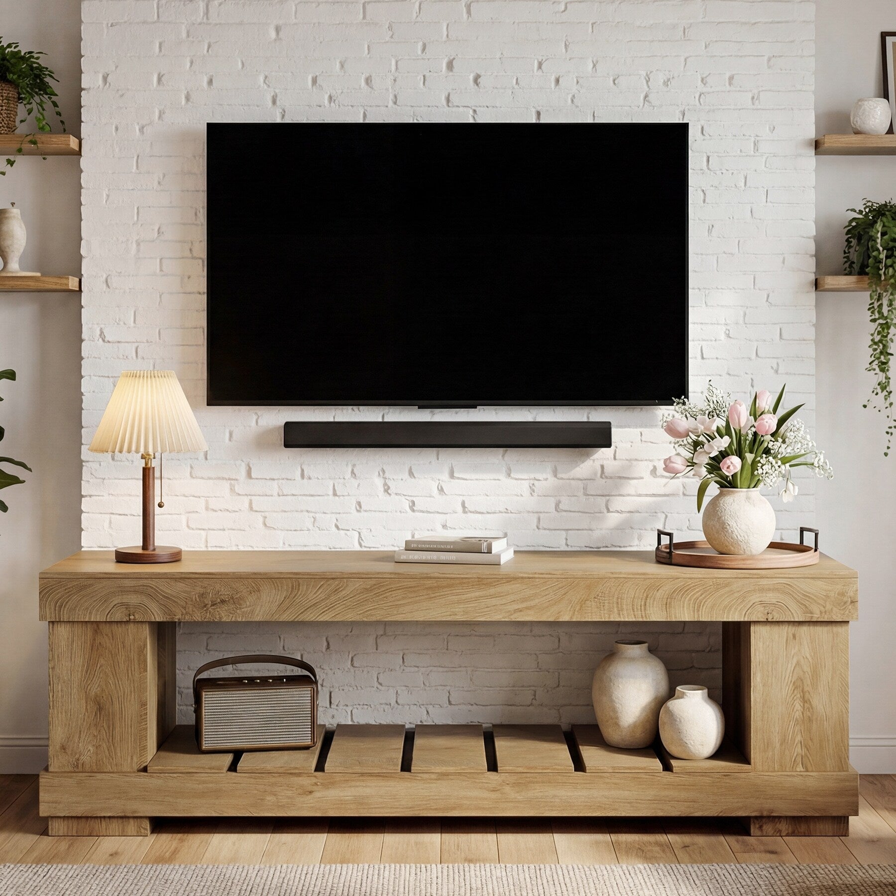 63 Inch Tv Stand Modern Rustic Entertainment Center With Open Storage