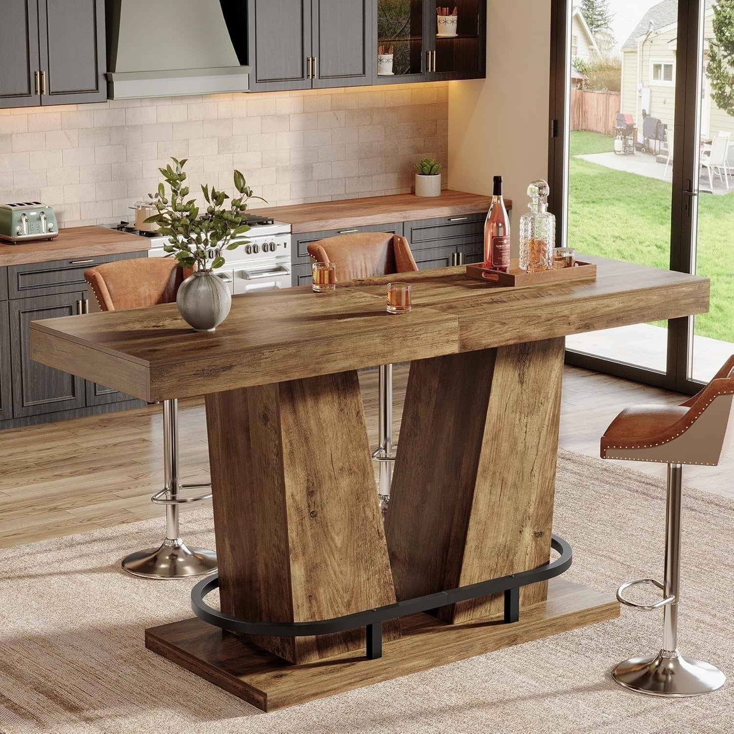 63 Inches Industrial Bar Table For Pub Bistro Kitchen Balcony Dining Room