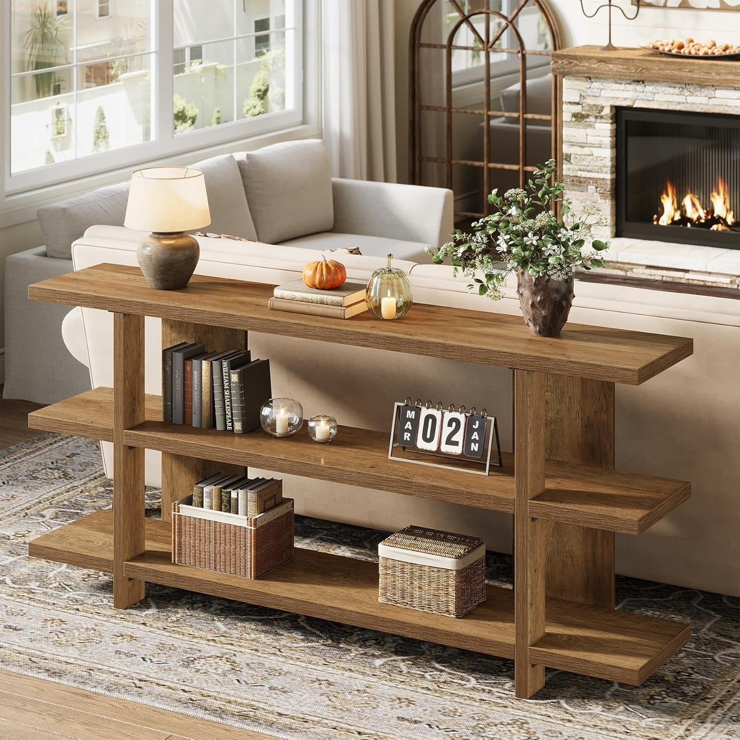 63 Inches Long Console Table With 3 Tier Shelf For Entryway Living Room Hallway