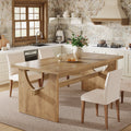 63 In. Brown Dining Table With Double Pedestal Farmhouse Kitchen Table For Kitchen Living Room 63