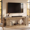63 In. Tv Stand With Slatted Sides Modern Open Shelf Entertainment Center Console 63