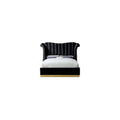63 In.H Black Wood Frame Queen Size Panel Bed With Velvet Upholstery Material And Bed Frame Mounted