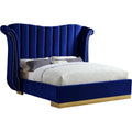 63 In.H Blue Wood Frame Full Size Panel Bed With Velvet Upholstery Material And Bed Frame Mounted