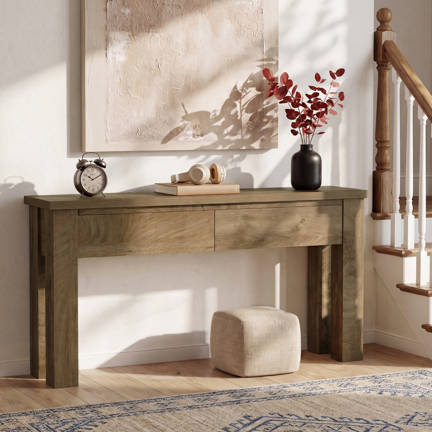 63 Inch Farmhouse Console Table With 2 Drawers For Living Room 31.5 H X 62.99 W X 11.81 D