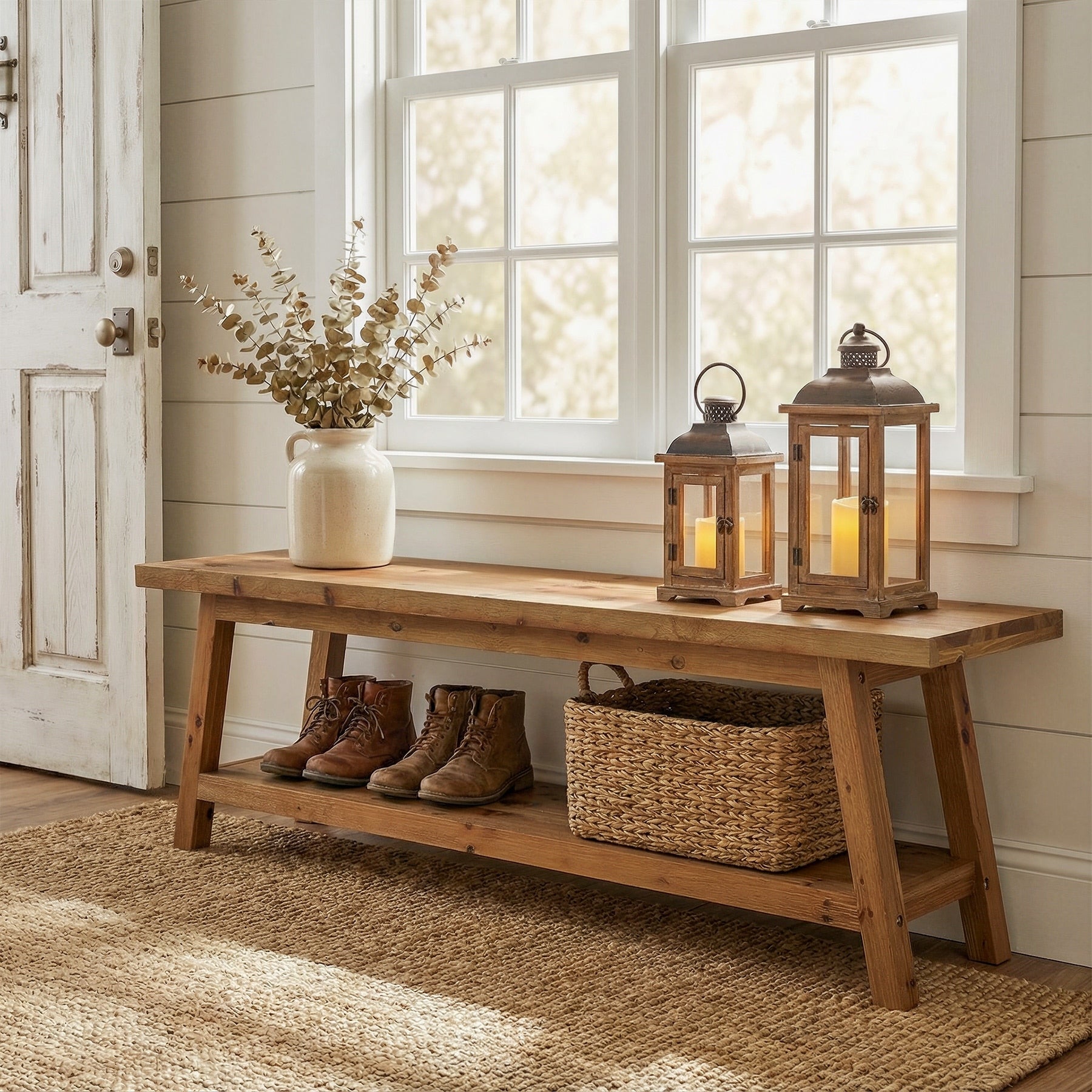 Wood Entryway Bench For Hallway