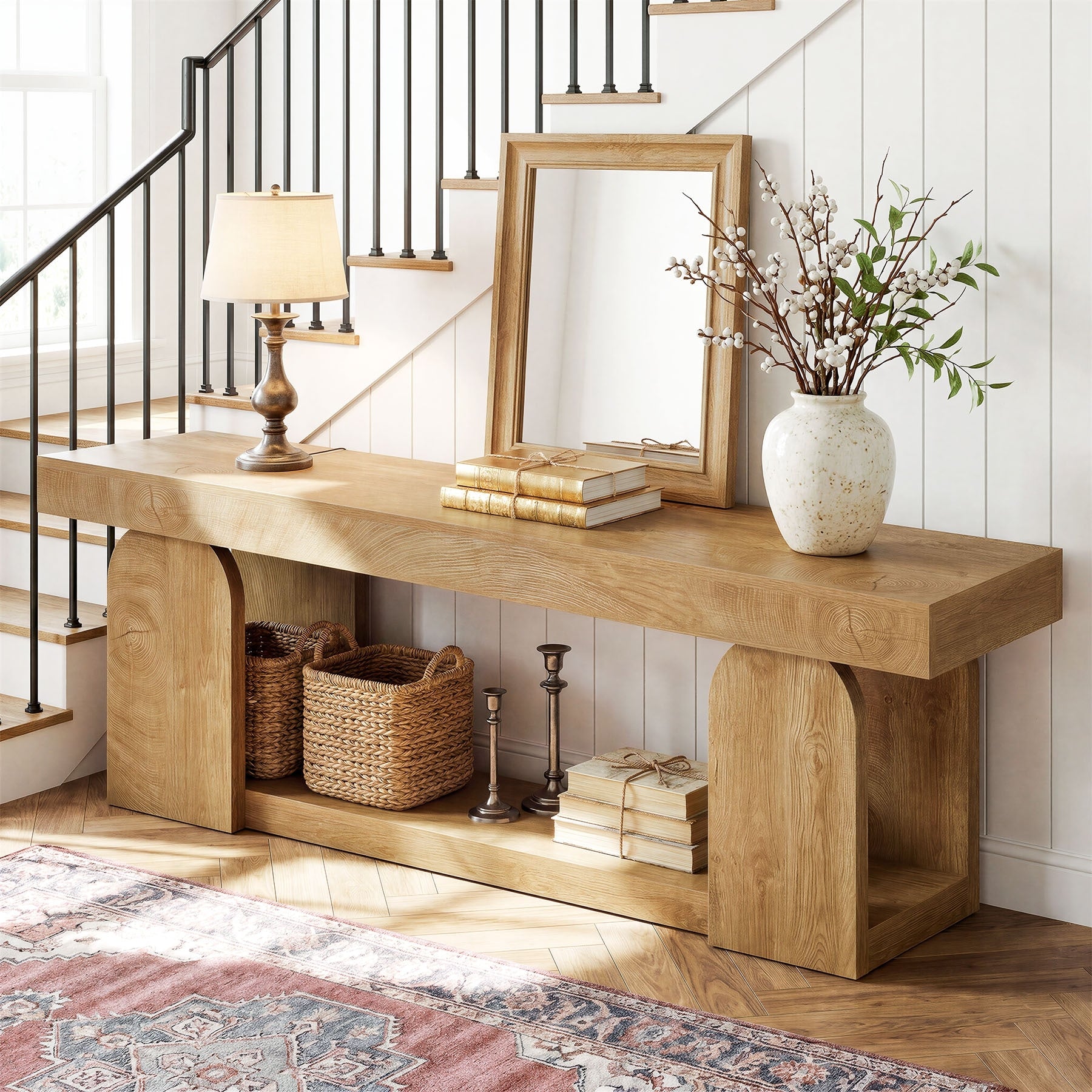 63 Inch Low Console Table Behind Couch Table For Entryway Living Room