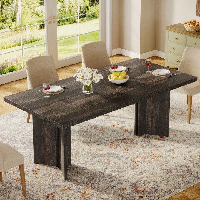 63 Inch Rectangular Dining Table With Heavy Duty Base