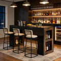 63 Inch Rustic Bar Table Counter Height Pub Table With Dual Side Storage Shelves