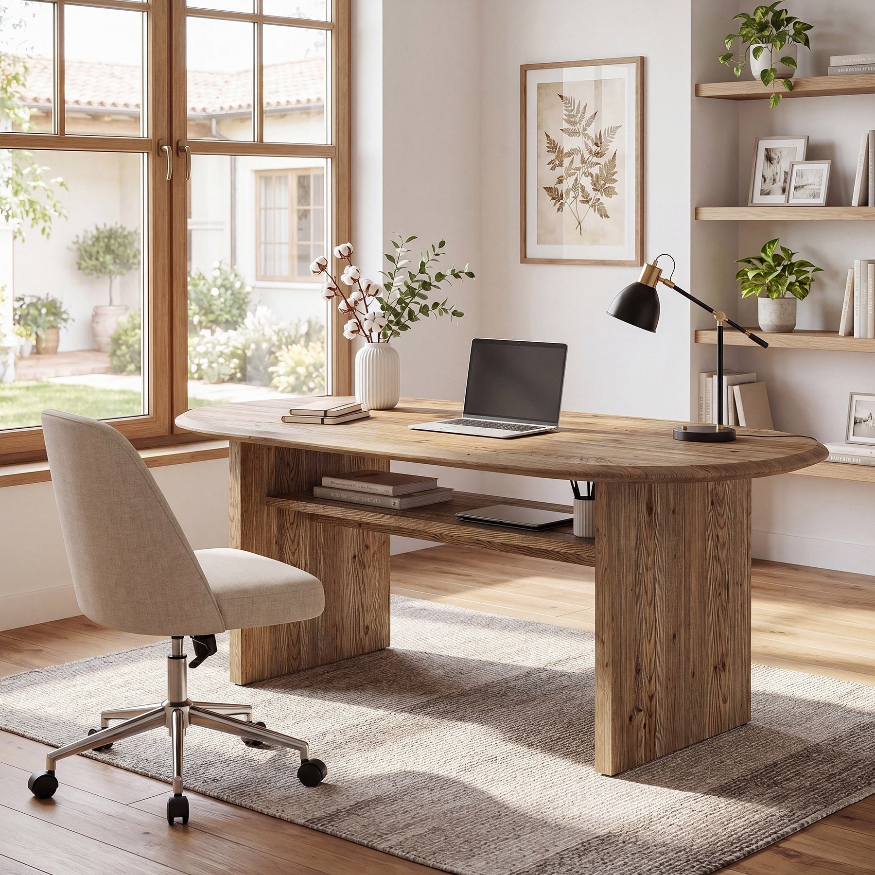 63 Inch Solid Wood Office Meeting Table With Storage Shelf For Conference Room 29.92 H X 63 W X 31.5 D