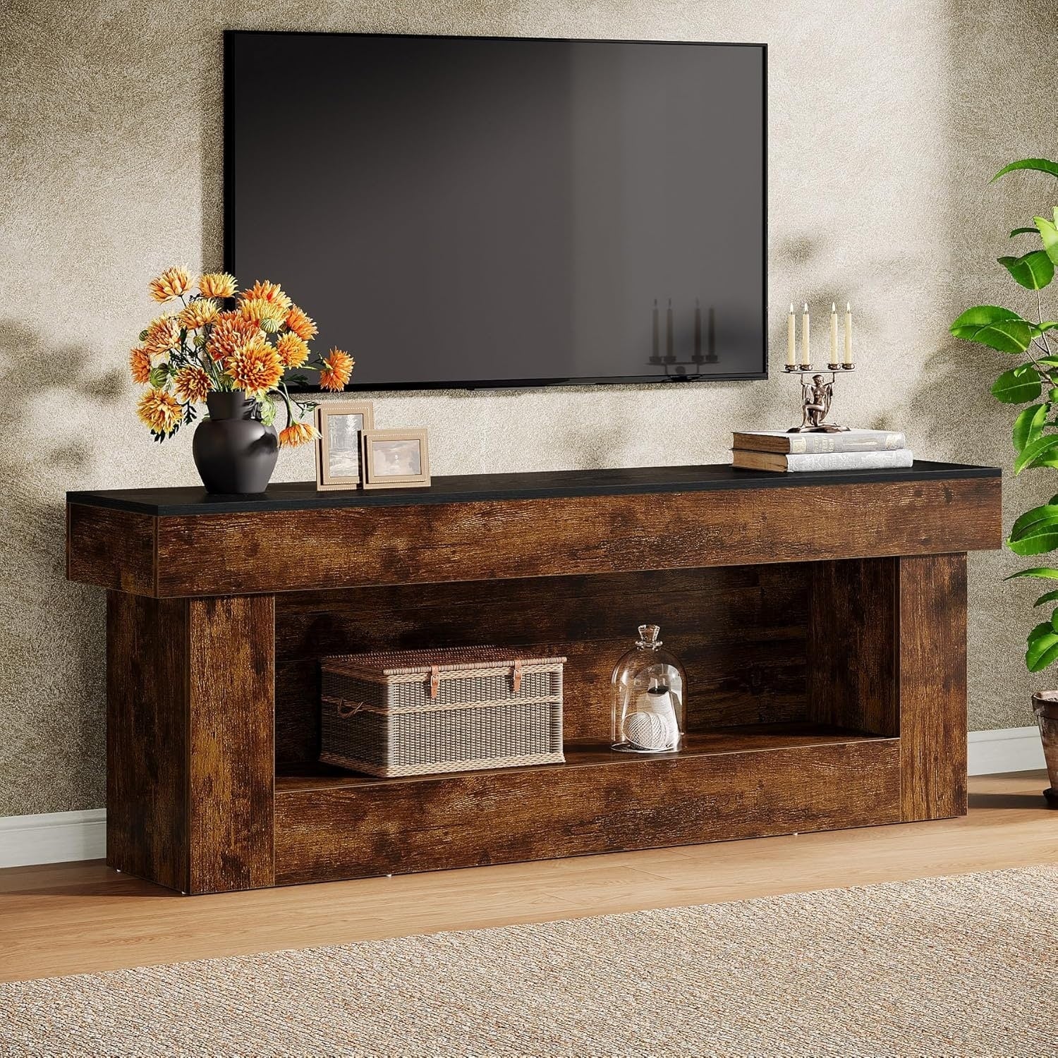 63 Inch Tv Stand With Storage Entertainment Center For Living Room