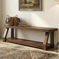 63 2 Tier Solid Wood Entryway Dining Hallway Accent Bench With Storage