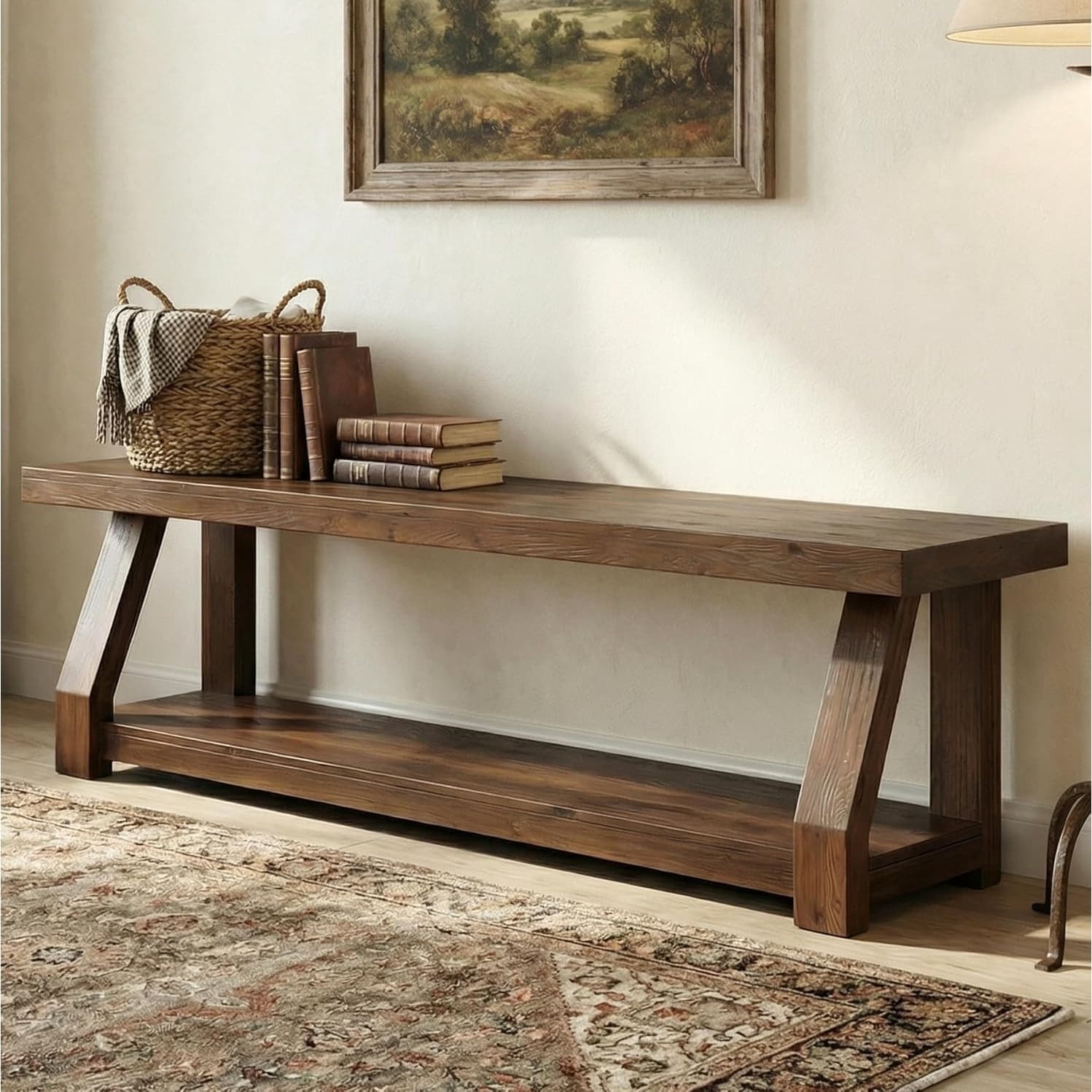 63 2 Tier Solid Wood Entryway Dining Hallway Accent Bench With Storage
