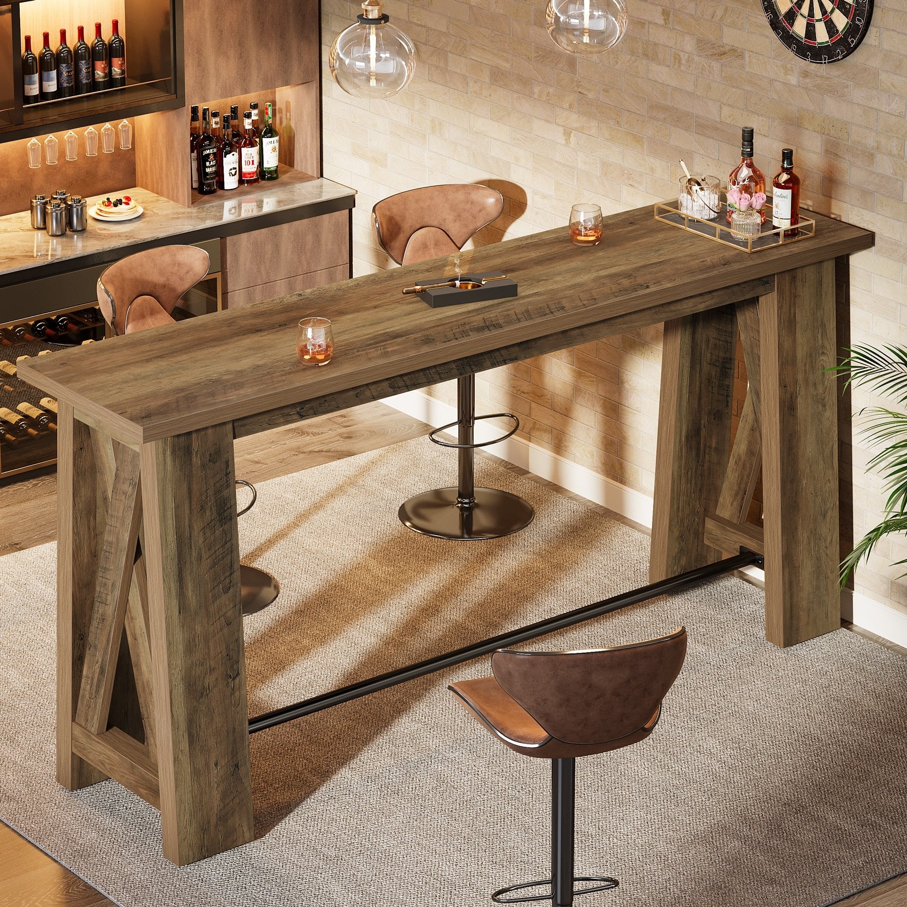 63 Bar Table With Metal Footrest Counter Height Pub Table