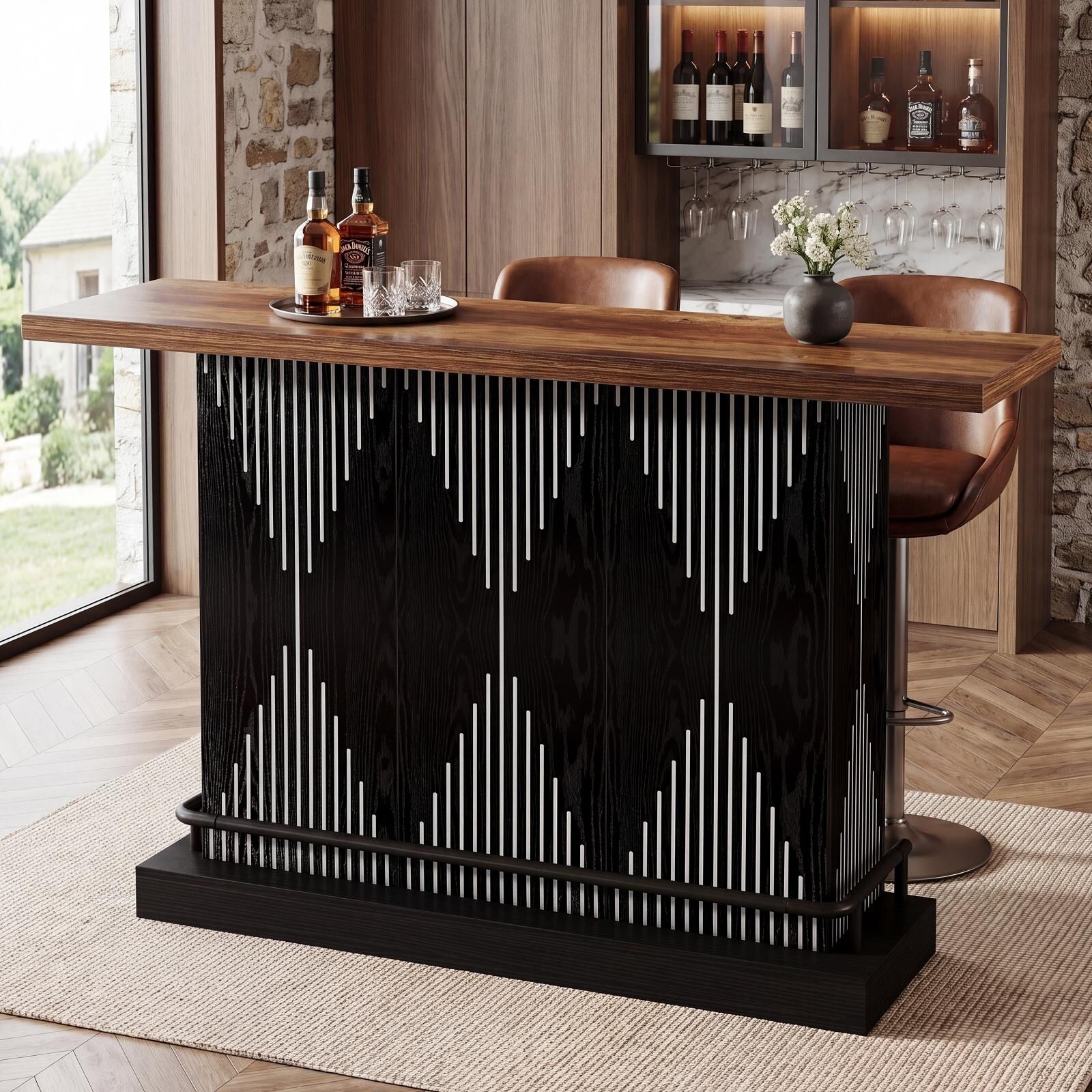 63 Bar Table With Storage Shelf And Sturdy Metal Footrest