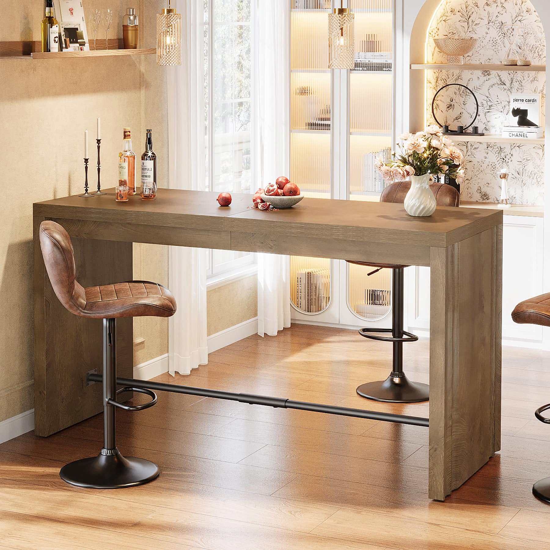 63 Bar Table Counter Height Pub Table With Metal Footrest 63 L X 19.69 W X 35.43 H
