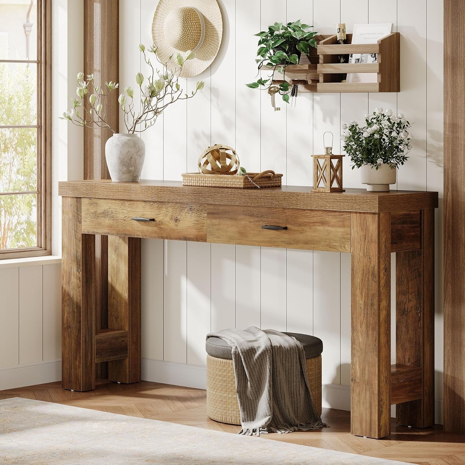 63 Console Table With 2 Drawers Farmhouse Entryway Table For Hallway Living Room 63 W X 13.8 D X 31.5 H
