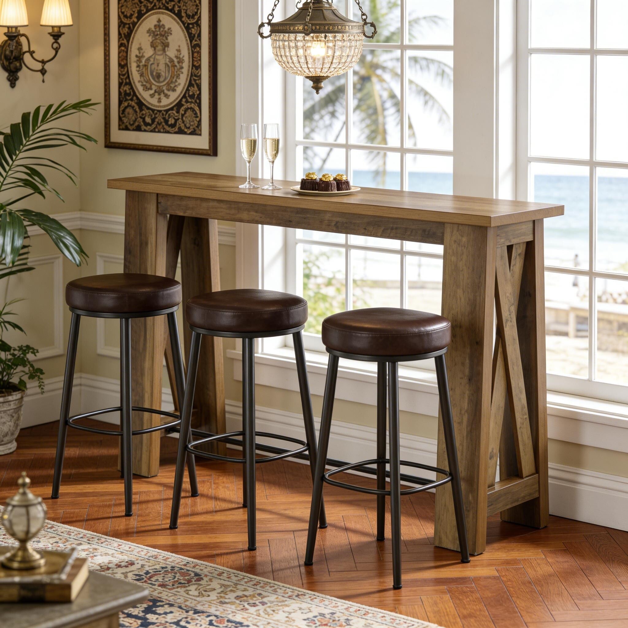63 Counter Height Console Table Farmhouse Entryway Table With Metal Footrest Rectangular Narrow Kitchen Dining Table
