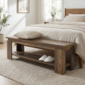 63 End Of Bed Bench With Storage Shelf Farmhouse Wooden Bedroom Bench For King Queen Beds
