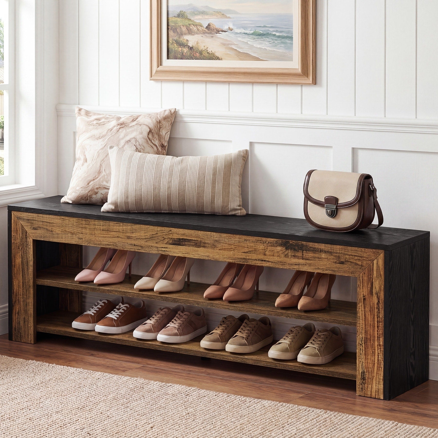 63 Entryway Bench With Shoe Storage Wooden 3 Tier Shoe Rack Bench