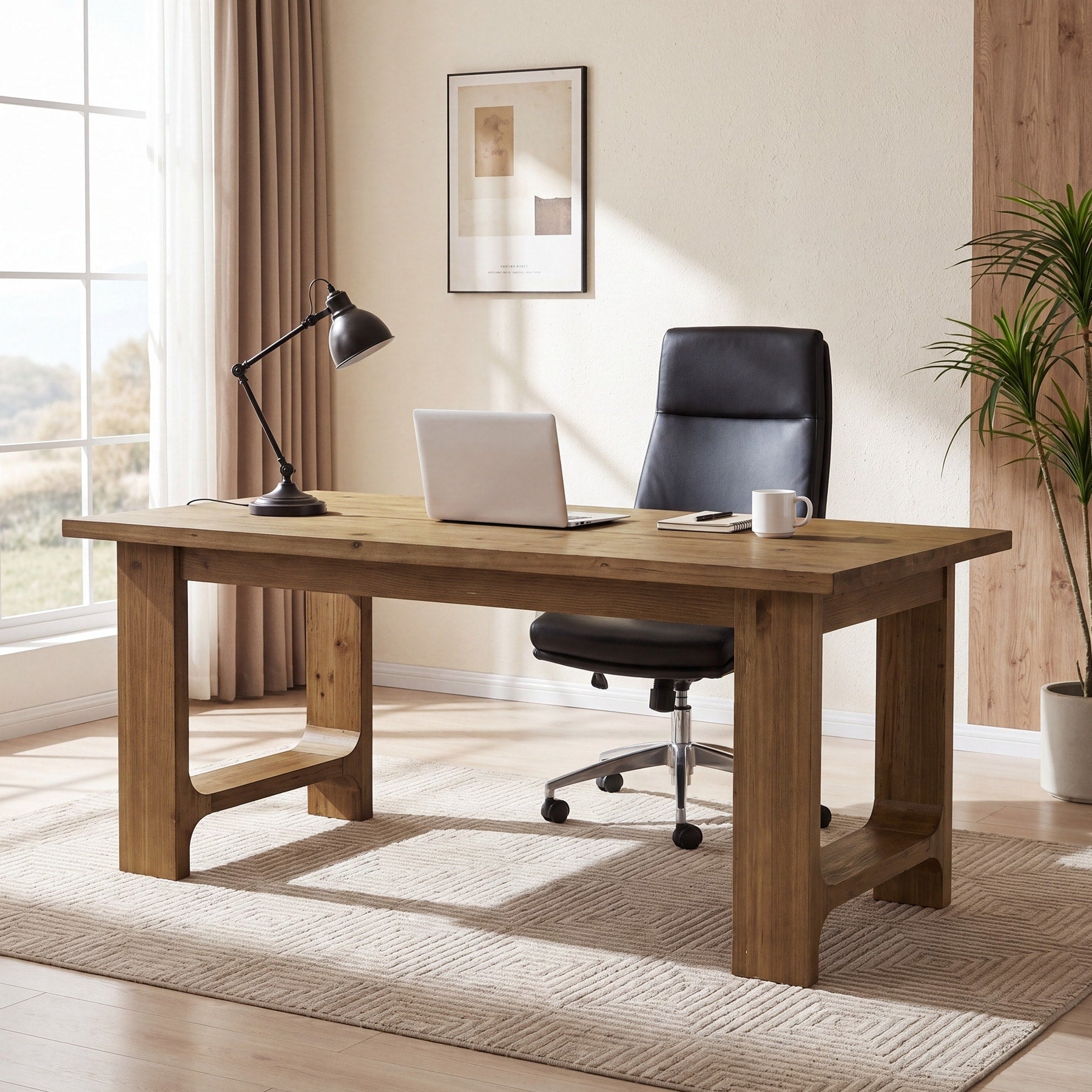 63 Executive Desk Solid Wood Computer Desk With Sturdy Legs