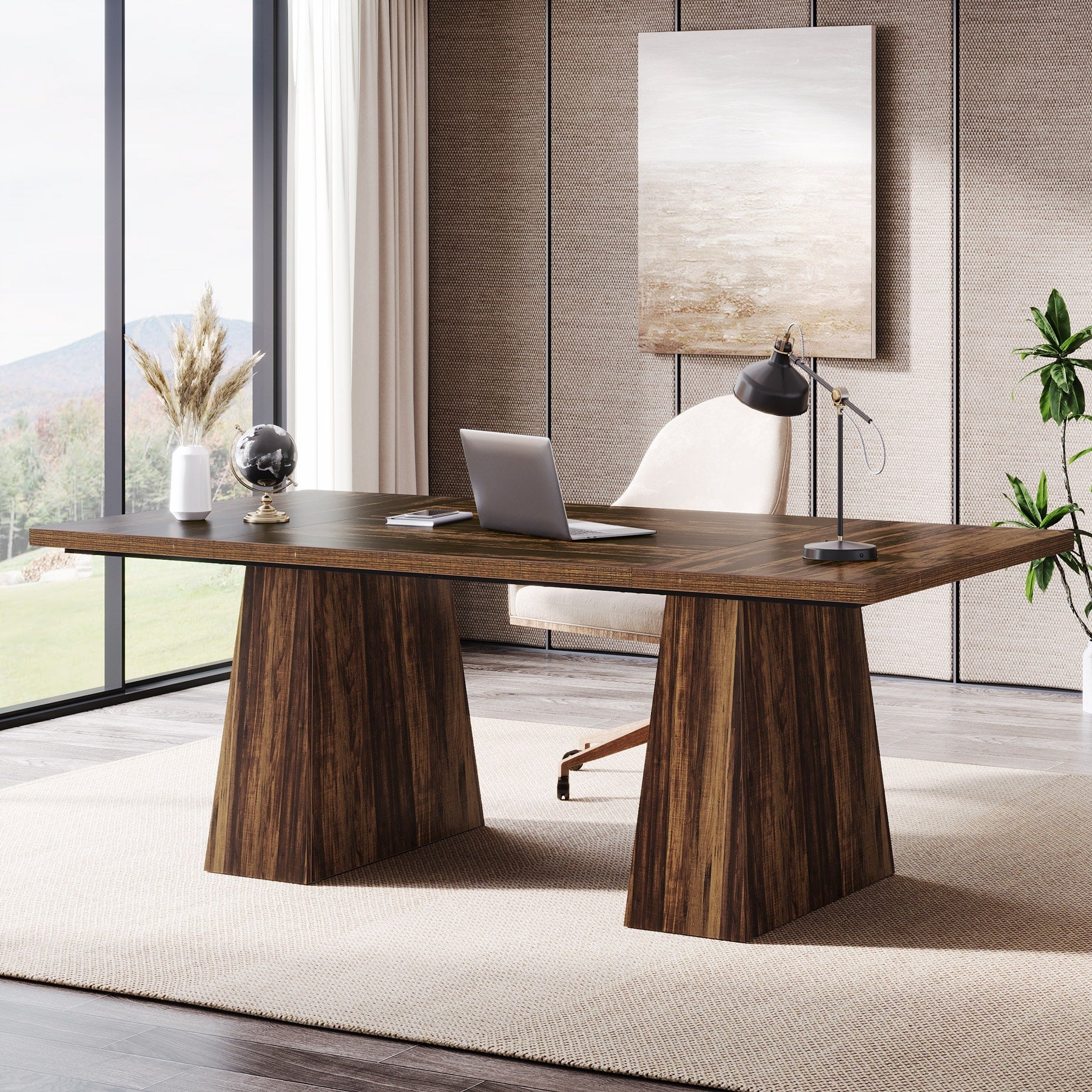 63 Executive Desk Wooden Large Office Computer Desk With Double Pedestal