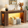 63 Farmhouse Console Table With Rgb Led Lights Power Outlets Unique Carved Design Entryway Table Wooden Sofa Table